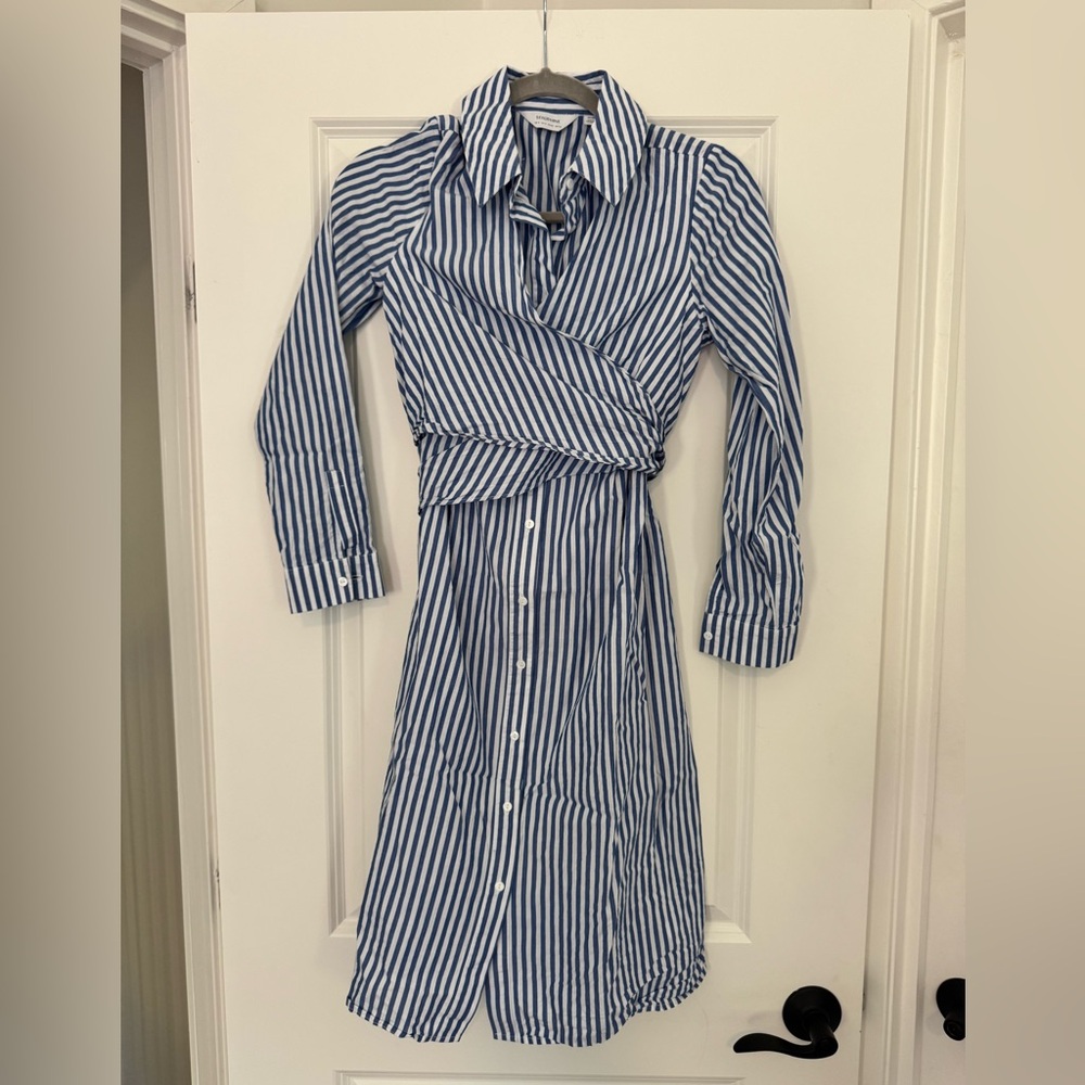 NWOT Seraphine Maternity & Nursing Shirt Dress Blue and White Sz 4